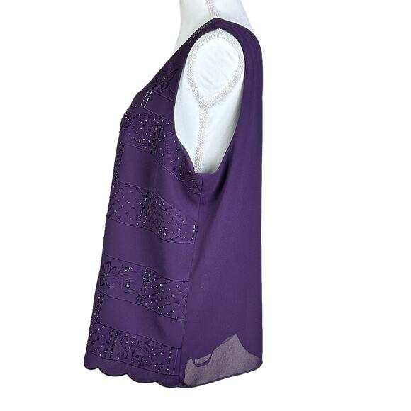 R&M Richards Top Women Size 18 Tall Purple Beaded Embroidered Lined Event Tank - Picture 6 of 12